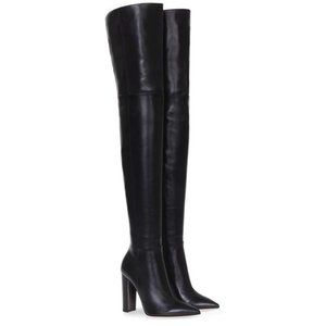 Thigh-High Pointed Toe Black Boots